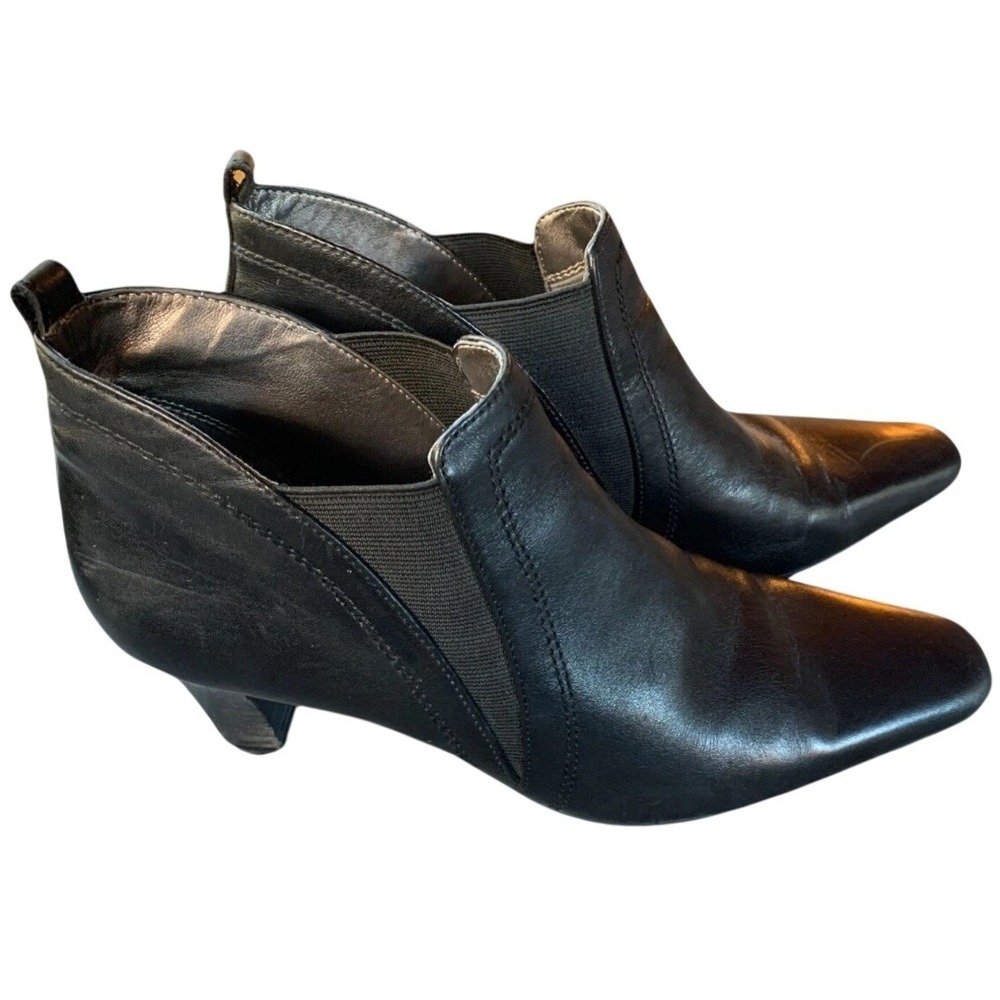 David Tate Black Leather Ankle Booties With Kitten Heel & Elastic Sides Size 8 B